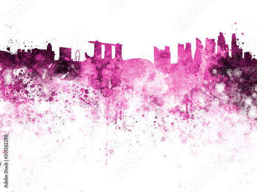Photography Singapore skyline in watercolor