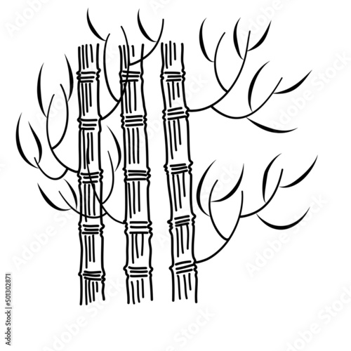 Bamboo bush, ink painting over white background. Vector illustration.