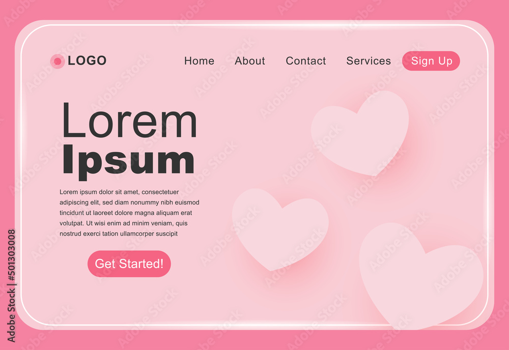 Pink Love Landing Page Template Design Concept