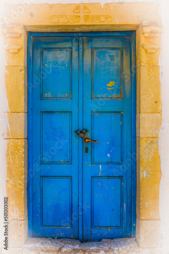 Closed blue door