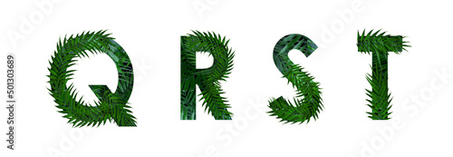 Letters Q, R, S, T decorated with floral pattern on white background. Banner design