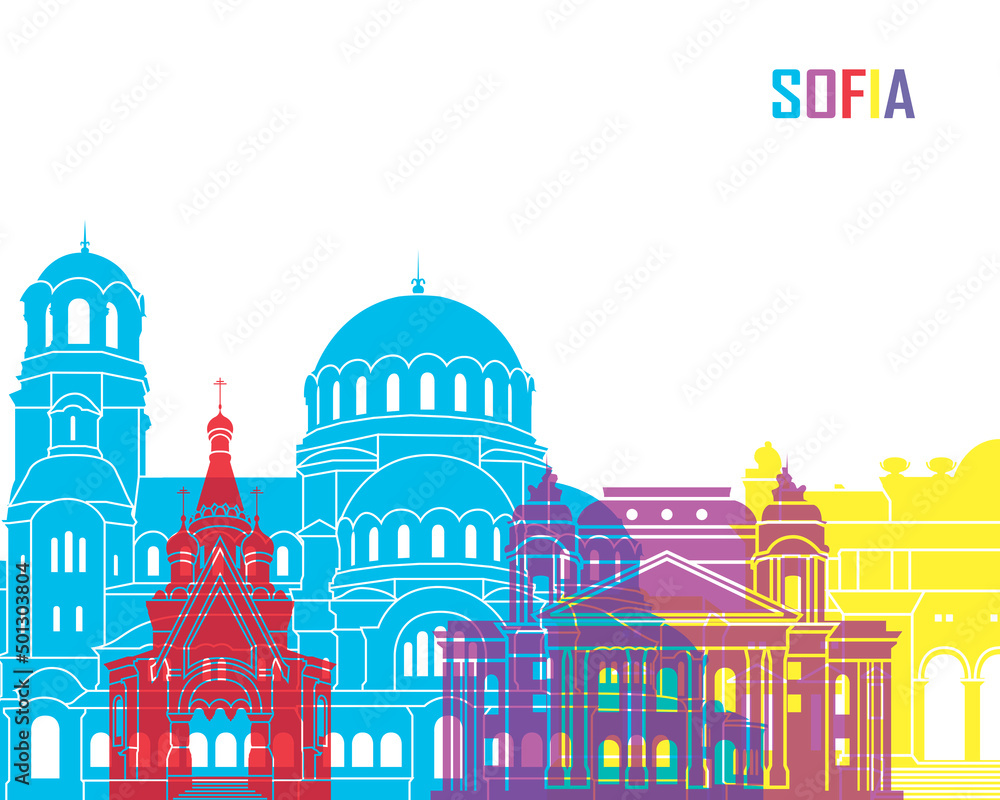 Sofia skyline in watercolor