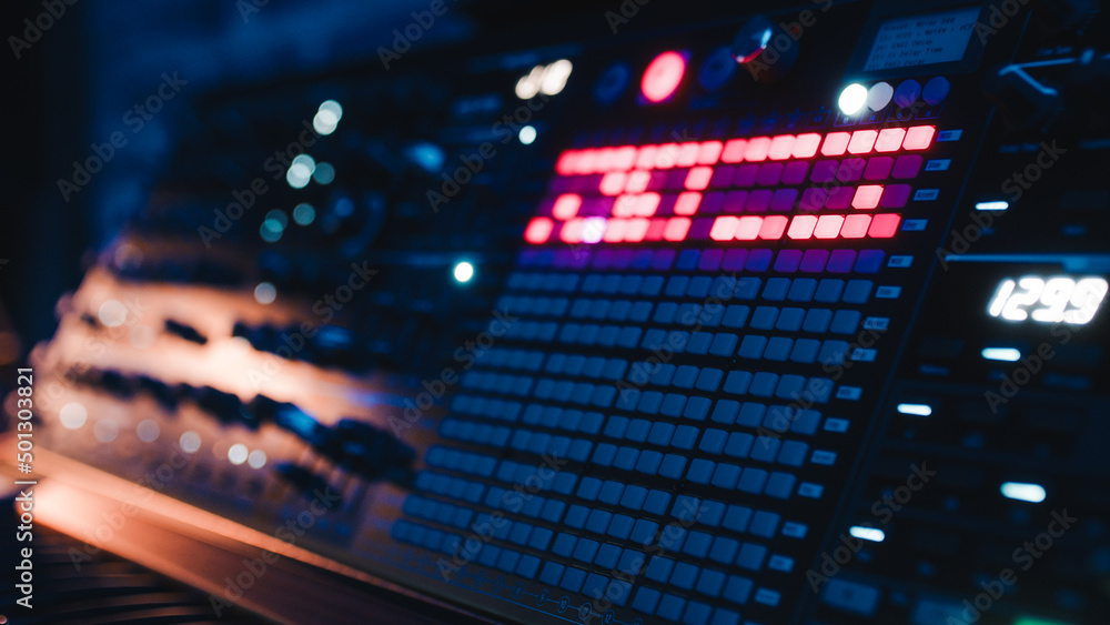 Music synthesizer with soft light. Close up Music synthesizer with soft light. Close up