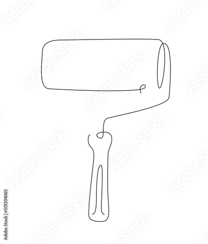 Paint roller one line. haushold tool line art. Hand tool for reparing. Paint Brush vector.