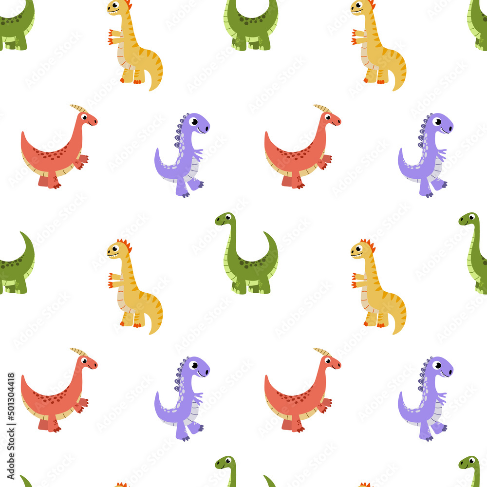 Dinosaur seamless pattern. Funny dino. Vector, flat Dinosaur seamless pattern. Funny dino. Vector, flat