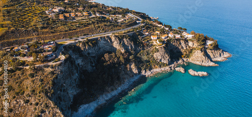 rocky coast overlooking the sea. Pietragrande Calabria.
