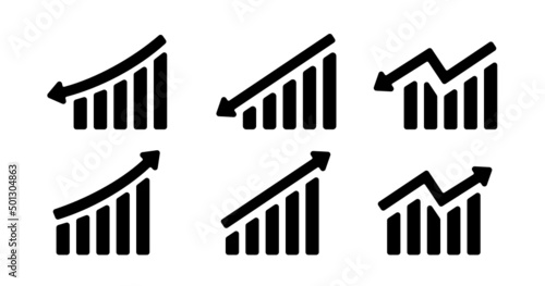 Set of graph icons. Graph with arrow going up or down. Vector illustration