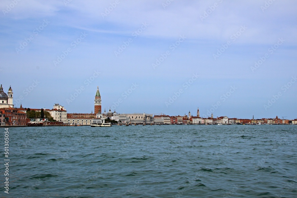 Italy, Veneto: Glimpse of Venice from the Sea.