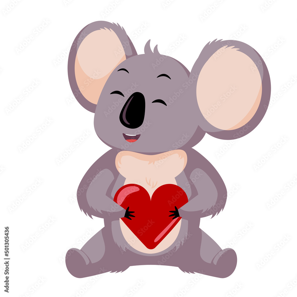 Cute koala hold heart isolated on white background. Cartoon character loving. Cute koala hold heart isolated on white background. Cartoon character loving.