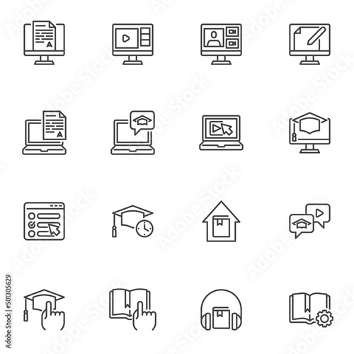 Online learning line icons set