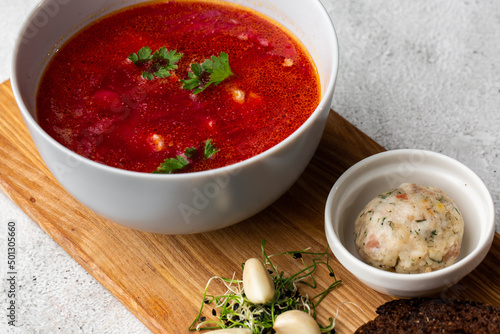 Borsht, bortsch, borshch, borscht. Soup, associated with cuisine of Eastern and Central Europe, especially Ukraine,