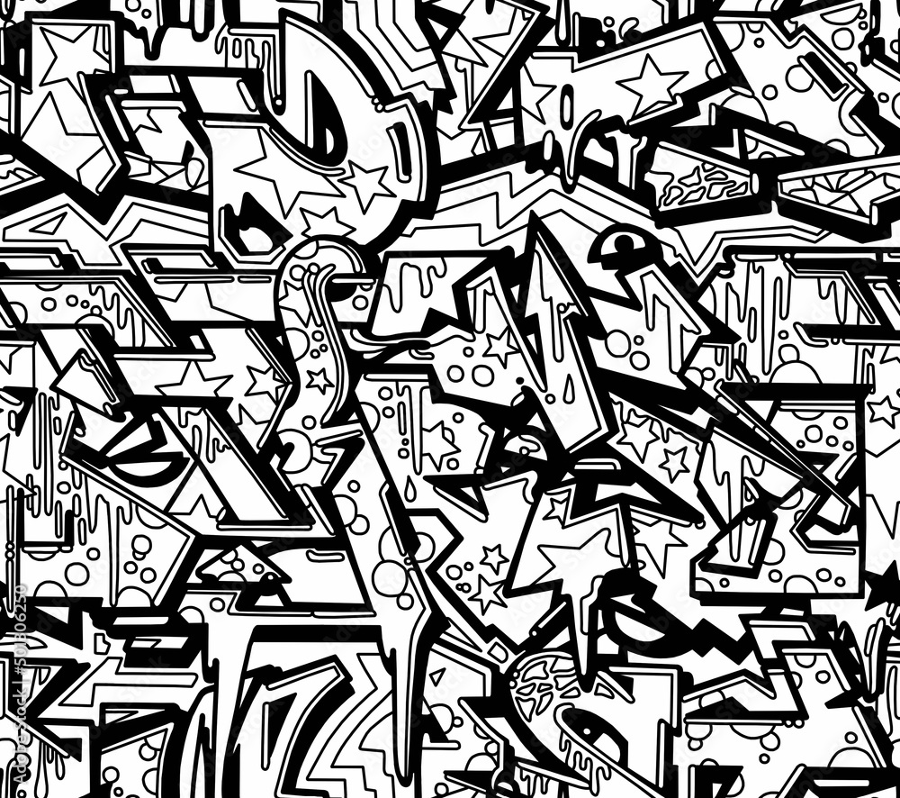 Black and white cartoon pattern on a white background, abstract design, seamless background. Black and white cartoon pattern on a white background, abstract design, seamless background.