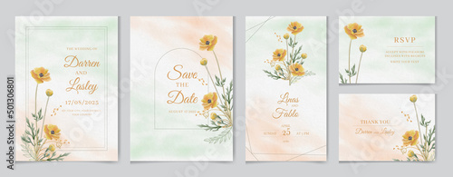 Wallpaper Mural Wedding invitation card template set with watercolor and floral decoration. Flowers illustration for save the date, greeting, poster, and cover design  Abstract Background, rsvp and Instagram  story. Torontodigital.ca