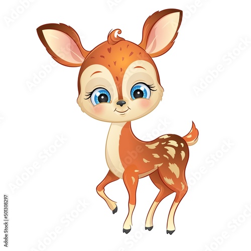 Cartoon deer vector illustration. Cute forest animal isolated on white background.