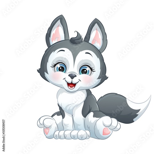 Cartoon husky puppy, vector illustration. Cute dog. isolated on white background.