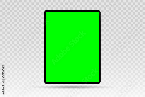 Vector chroma key green screen frame. Tablet mockup isolated on white background. Stock vector illustration