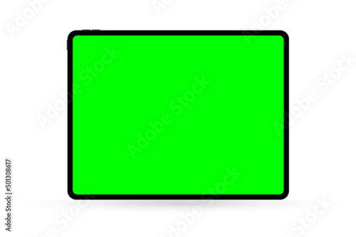 Vector tablet mockup with croma key green screen isolated on white background. Stock royalty free vector illustration