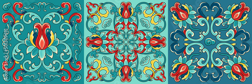 Chinese ceramic tile pattern. Oriental traditional floral ornament. Wall or floor texture.