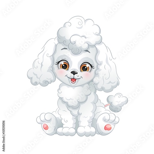 Cartoon poodle puppy, vector illustration. Cute dog, isolated white background.