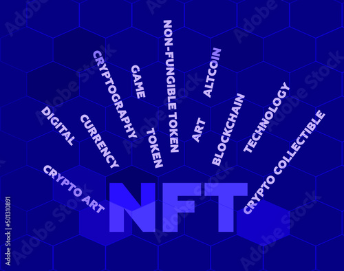 Vector illustration of a non fungible token. NFT background. Digital technology concept. Crypto art