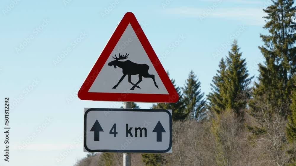 A signage in the forest for wild animals and the kilometers away under it in Estonia A signage in the forest for wild animals and the kilometers away under it in Estonia