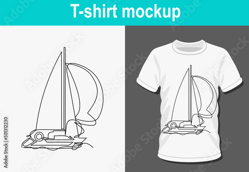 Graphic t-shirt design,continuous line drawing of sailboat ,vector illustration for t-shirt.