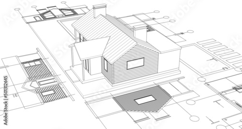 wooden architecture sketch 3d rendering