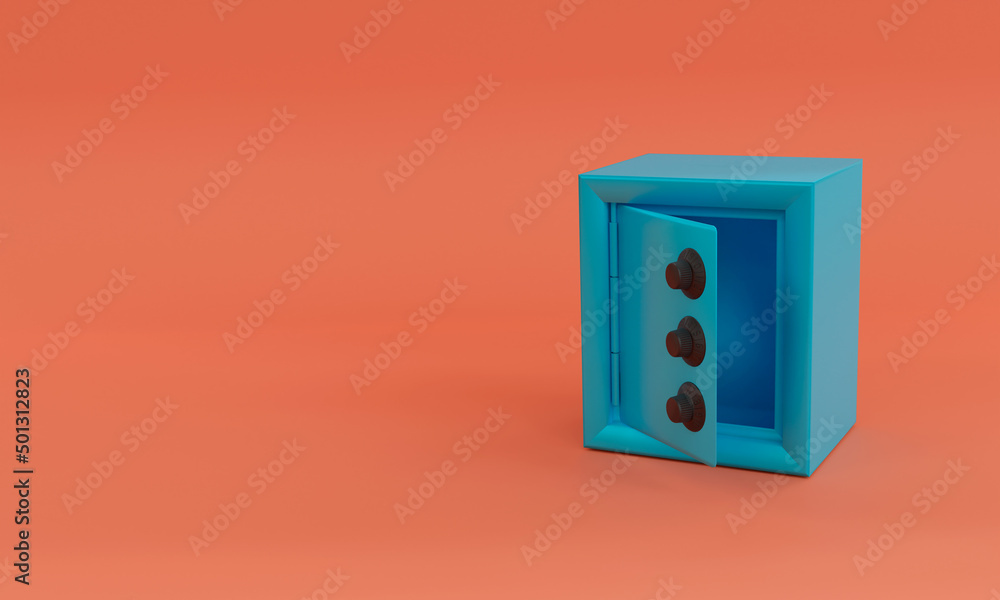 3d illustration, safe with combination ,blue color on red background,copy space, 3d rendering 3d illustration, safe with combination ,blue color on red background,copy space, 3d rendering