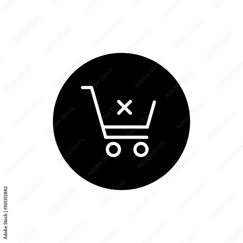 Shopping Cart with cross mark icon in black round Shopping Cart with cross mark icon in black round