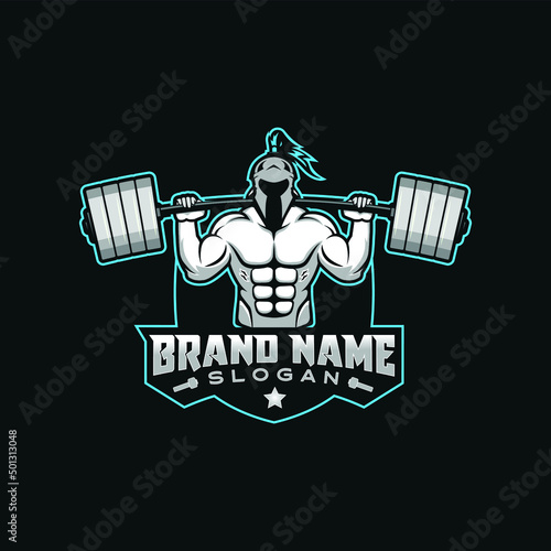 A Spartan warrior weight lifting or body building sports mascot