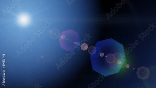 青い光のレンズフレアのグラフィック素材（レンズフレア、光、ライトリーク）