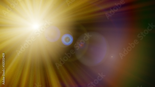 太陽とレンズフレアのグラフィック素材（レンズフレア、光、ライトリーク）