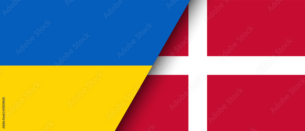 National flags of Ukraine and Denmark representing the partnership and cooperation of the two countries vector illustration. National flags of Ukraine and Denmark representing the partnership and cooperation of the two countries vector illustration.