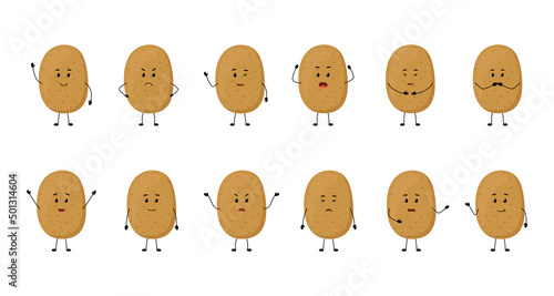 Potato. Cute vegetable characters with different emotions, vector illustration
