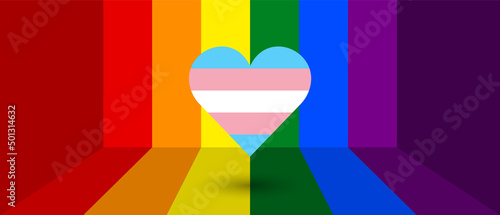Transgender pride flag of heart shape isolated on lgbt flag background. International day against homophobia concept. photo