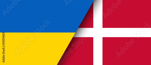 National flags of Ukraine and Denmark representing the partnership and cooperation of the two countries vector illustration.