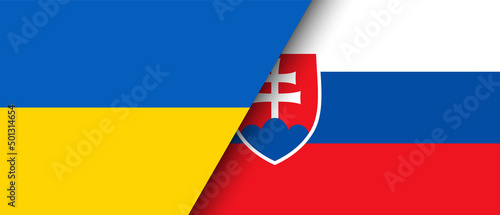 National flags of Ukraine and Slovakia representing the partnership and cooperation of the two countries vector illustration.