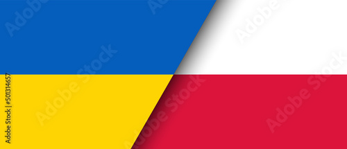 National flags of Ukraine and Poland representing the partnership and cooperation of the two countries vector illustration.