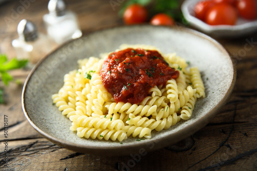 Pasta with homemade tomato sauce photo