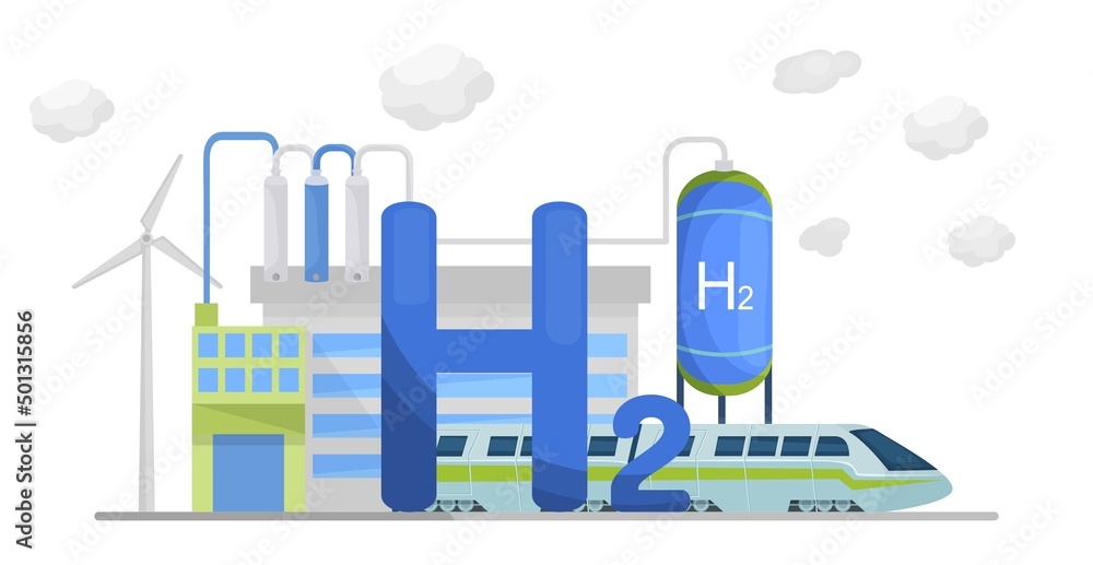 Naklejka premium Green hydrogen production. Renewable energy source. H2 fuel plant.