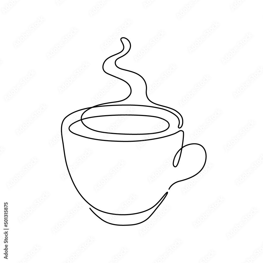 Cup of coffee, one single continuous line drawing. Simple abstract outline  beautiful mug with steam beverage. Vector illustration Stock Vector | Adobe  Stock