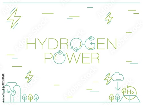 Green hydrogen energy production. Editable vector illustration