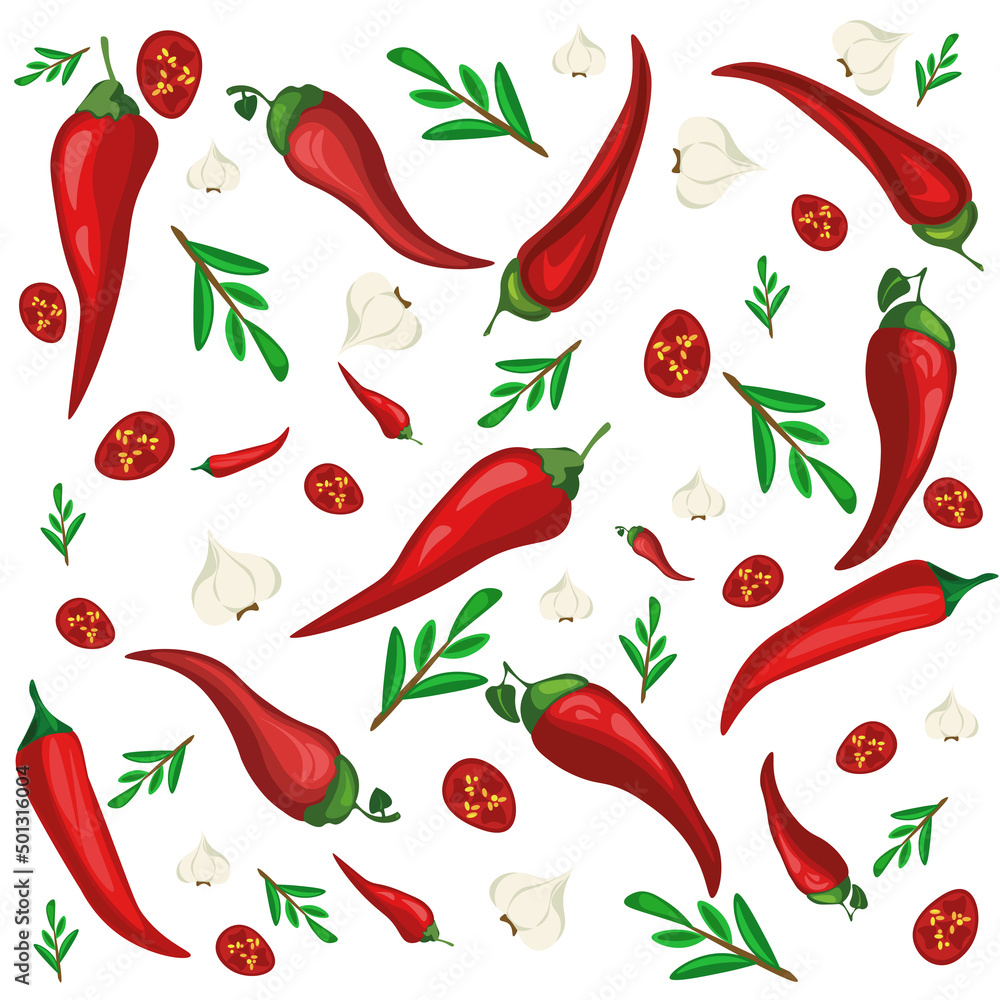 chili red garlic seeds illustration chili red garlic seeds illustration