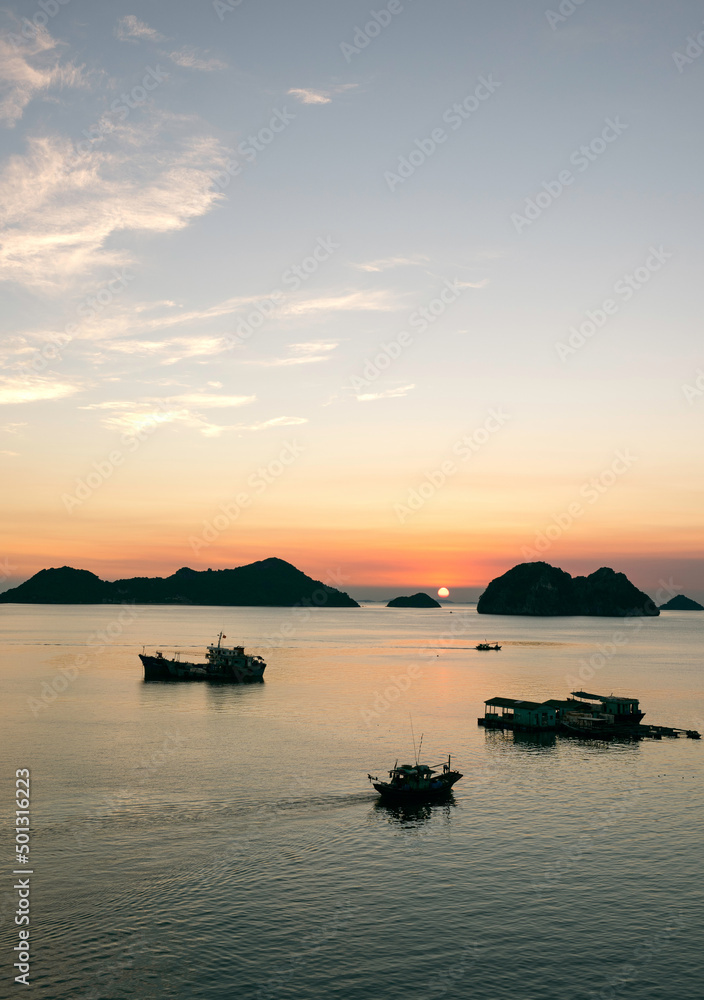 Sunset from the island of Cat Ba in Halong Bay