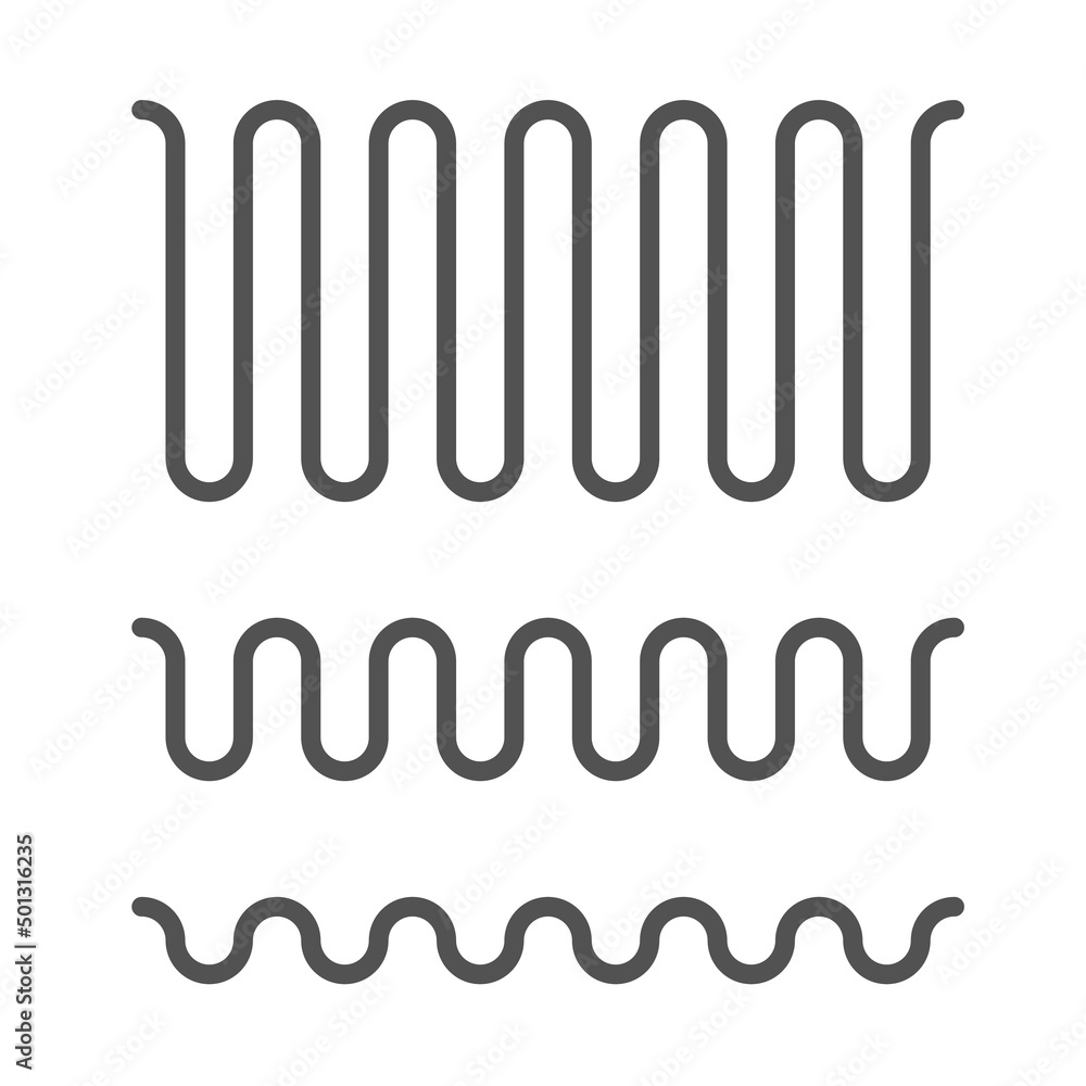 Wave curve line pattern icon vector or water ripple zigzag graphic, snake shaped stroke wavelet or string wrinkle seamless flow, simple linear black thin thread or cord rope image clipart Wave curve line pattern icon vector or water ripple zigzag graphic, snake shaped stroke wavelet or string wrinkle seamless flow, simple linear black thin thread or cord rope image clipart