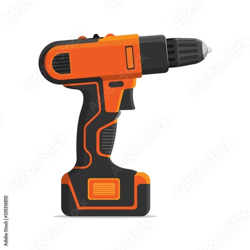 Electric screwdriver, drill tool, illustration, vector