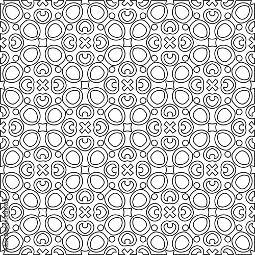 Vector monochrome pattern, Abstract texture for fabric print, card, table cloth, furniture, banner, cover, invitation, decoration, wrapping.Repeating geometric tiles with stripe elements.Black and w © t2k4