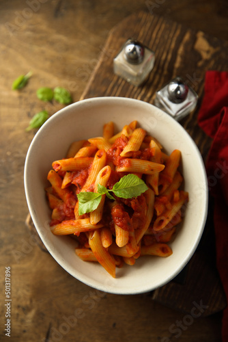 Pasta with homemade tomato sauce photo