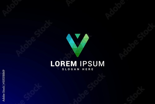 Letter V simple green color logo