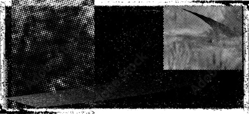 Glitch distorted geometric shape . Noise destroyed logo . Trendy defect error shapes . Glitched frame .Grunge textured . Distressed effect .Vector shapes with a halftone dots screen print texture.